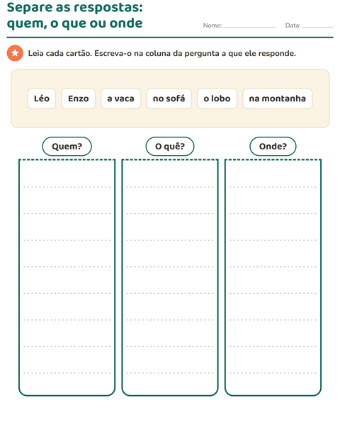 Pré-visualização da ficha de Palavras para perguntar para 1º ano do ensino fundamental