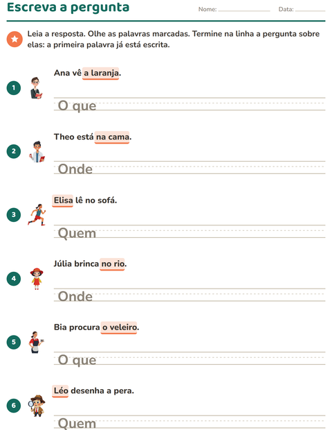 Pré-visualização da ficha de Palavras para perguntar para 2º ano do ensino fundamental