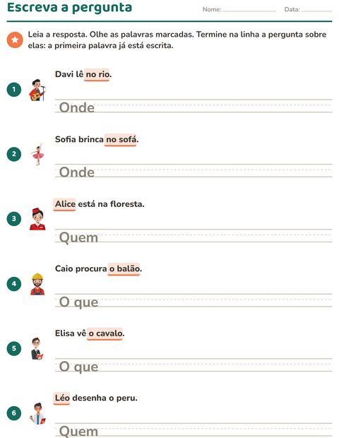 Pré-visualização da ficha de Palavras para perguntar para 2º ano do ensino fundamental