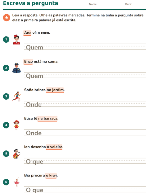 Pré-visualização da ficha de Palavras para perguntar para 2º ano do ensino fundamental