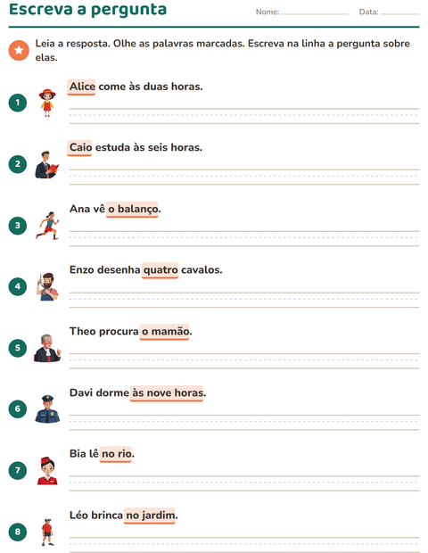 Pré-visualização da ficha de Palavras para perguntar para 2º ano do ensino fundamental