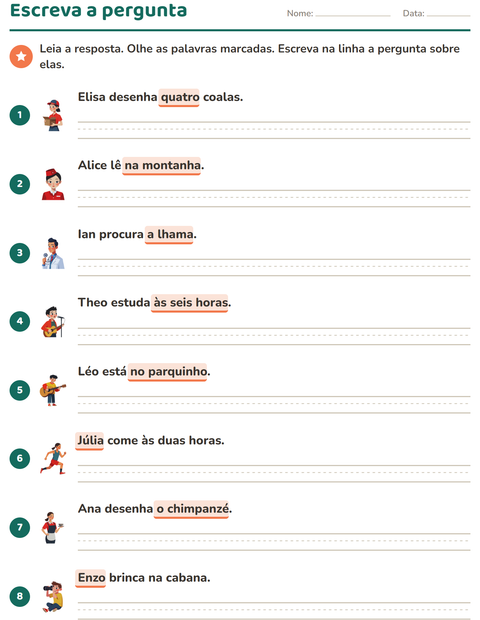 Pré-visualização da ficha de Palavras para perguntar para 2º ano do ensino fundamental
