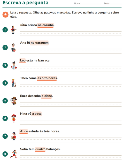 Pré-visualização da ficha de Palavras para perguntar para 2º ano do ensino fundamental