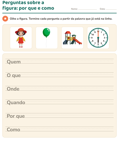 Pré-visualização da ficha de Palavras para perguntar para 2º ano do ensino fundamental