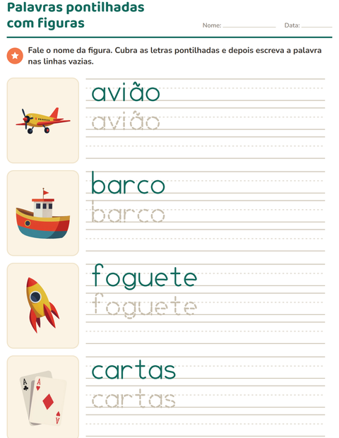 Pré-visualização da ficha de Palavras pontilhadas com Brinquedos para Educação infantil (pré-escola, 5-7 anos)