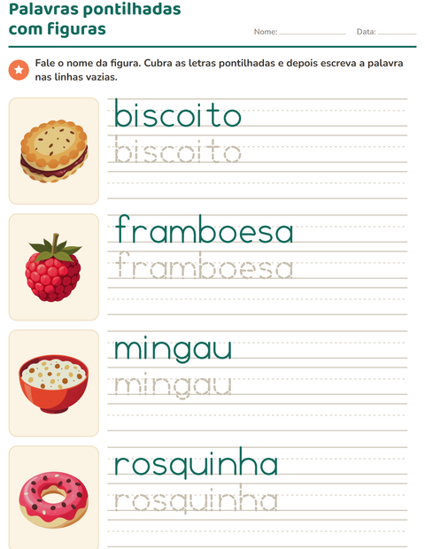 Pré-visualização da ficha de Palavras pontilhadas com Café da manhã para Educação infantil (pré-escola, 5-7 anos)
