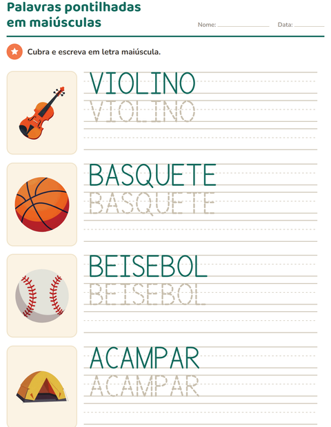 Pré-visualização da ficha de Palavras pontilhadas com Atividades para Educação infantil (pré-escola, 5-7 anos)