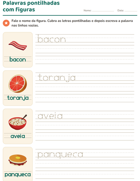 Pré-visualização da ficha de Palavras pontilhadas com Café da manhã para Educação infantil (pré-escola, 5-7 anos)