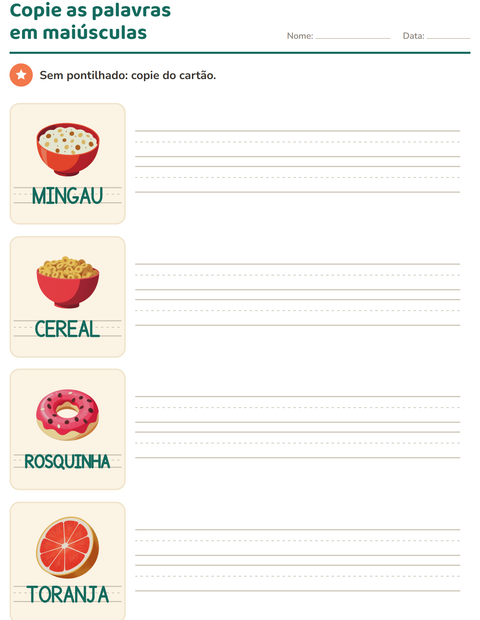 Pré-visualização da ficha de Palavras pontilhadas com Café da manhã para Educação infantil (pré-escola, 5-7 anos)
