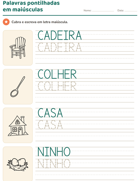 Pré-visualização da ficha de Palavras pontilhadas com Casa e Natureza PB para Educação infantil (pré-escola, 5-7 anos)