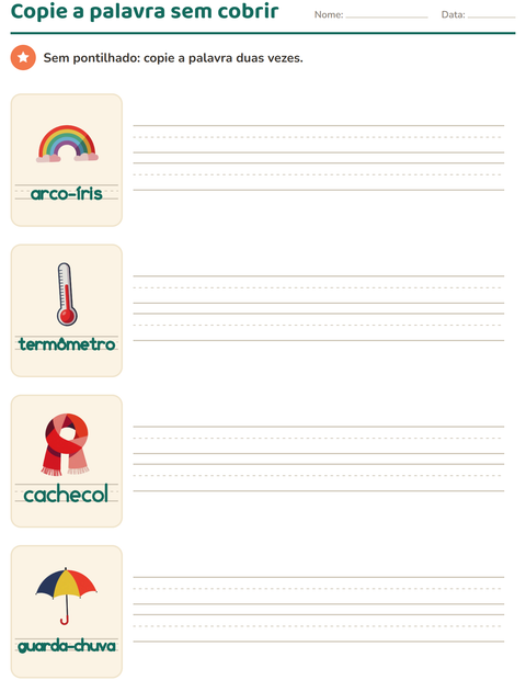 Pré-visualização da ficha de Palavras pontilhadas com Clima para Educação infantil (pré-escola, 5-7 anos)