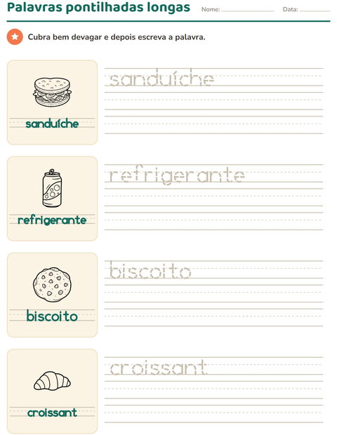 Pré-visualização da ficha de Palavras pontilhadas com Comida PB 3 para Educação infantil (pré-escola, 5-7 anos)