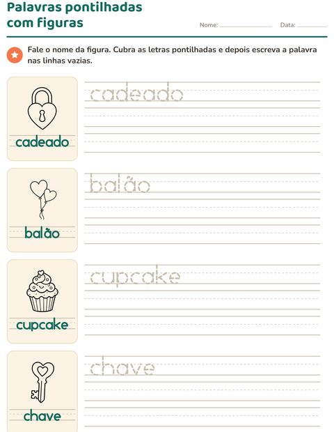 Pré-visualização da ficha de Palavras pontilhadas com Dia dos Namorados PB para Educação infantil (pré-escola, 5-7 anos)