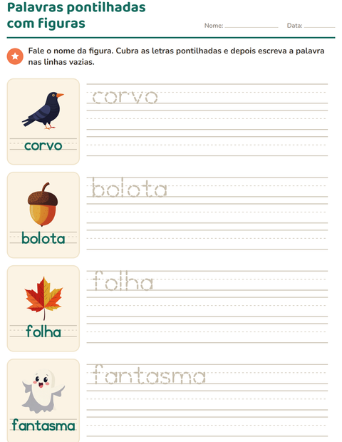 Pré-visualização da ficha de Palavras pontilhadas com Diversos para Educação infantil (pré-escola, 5-7 anos)