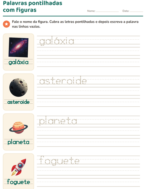 Pré-visualização da ficha de Palavras pontilhadas com Espaço para Educação infantil (pré-escola, 5-7 anos)
