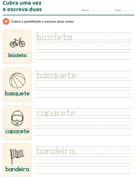 Pré-visualização da ficha de Palavras pontilhadas com Esportes PB para Educação infantil (pré-escola, 5-7 anos)