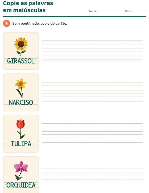 Pré-visualização da ficha de Palavras pontilhadas com Flores para Educação infantil (pré-escola, 5-7 anos)