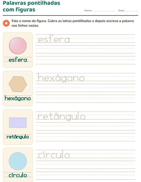 Pré-visualização da ficha de Palavras pontilhadas com Formas para Educação infantil (pré-escola, 5-7 anos)