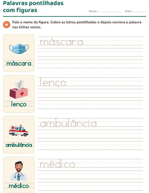 Pré-visualização da ficha de Palavras pontilhadas com Hospital para Educação infantil (pré-escola, 5-7 anos)