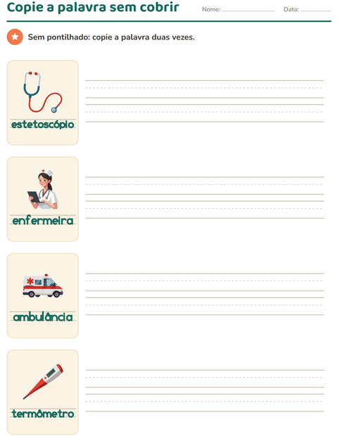 Pré-visualização da ficha de Palavras pontilhadas com Hospital para Educação infantil (pré-escola, 5-7 anos)