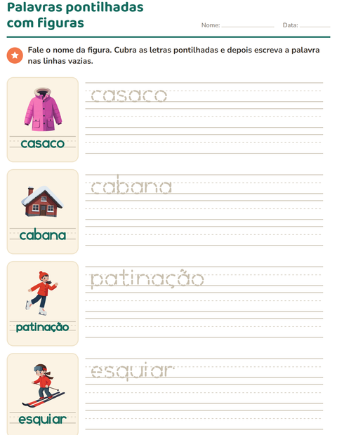 Pré-visualização da ficha de Palavras pontilhadas com Inverno para Educação infantil (pré-escola, 5-7 anos)