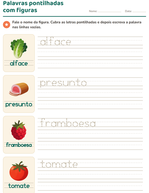 Pré-visualização da ficha de Palavras pontilhadas com No supermercado para Educação infantil (pré-escola, 5-7 anos)