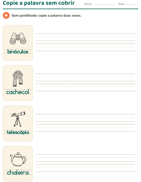 Pré-visualização da ficha de Palavras pontilhadas com Objetos PB para Educação infantil (pré-escola, 5-7 anos)
