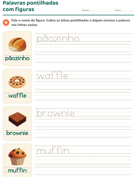 Pré-visualização da ficha de Palavras pontilhadas com Padaria para Educação infantil (pré-escola, 5-7 anos)