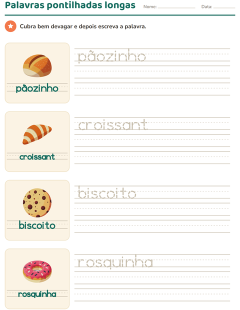 Pré-visualização da ficha de Palavras pontilhadas com Padaria para Educação infantil (pré-escola, 5-7 anos)