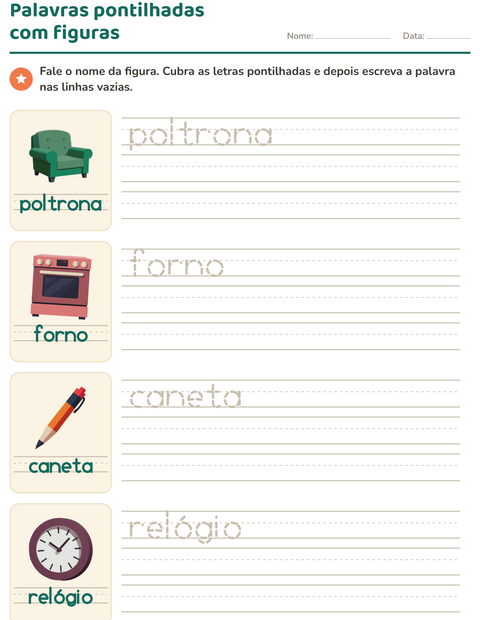 Pré-visualização da ficha de Palavras pontilhadas com Pela casa para Educação infantil (pré-escola, 5-7 anos)