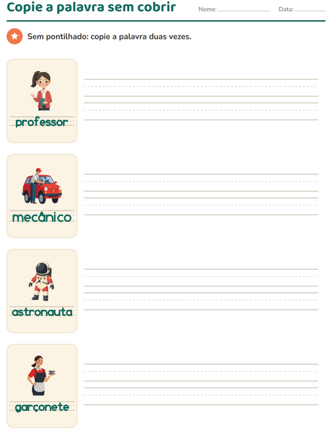 Pré-visualização da ficha de Palavras pontilhadas com Profissões para Educação infantil (pré-escola, 5-7 anos)