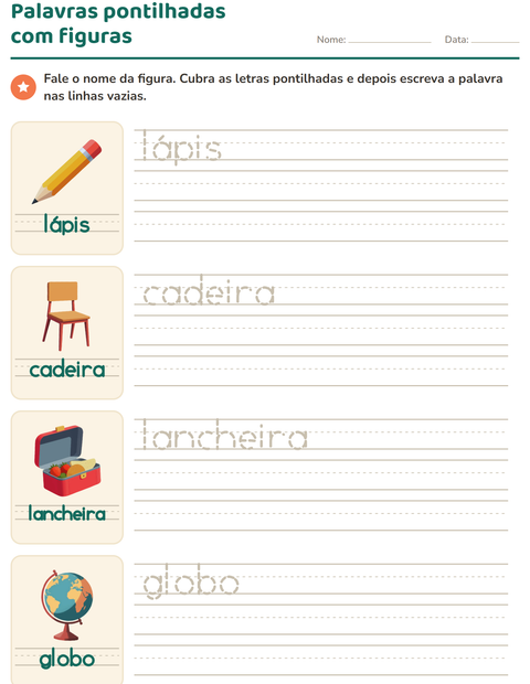 Pré-visualização da ficha de Palavras pontilhadas com Sala de aula para Educação infantil (pré-escola, 5-7 anos)