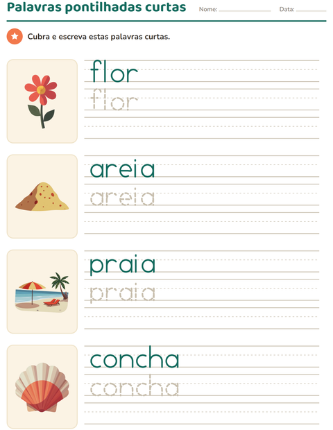 Pré-visualização da ficha de Palavras pontilhadas com Verão para Educação infantil (pré-escola, 5-7 anos)