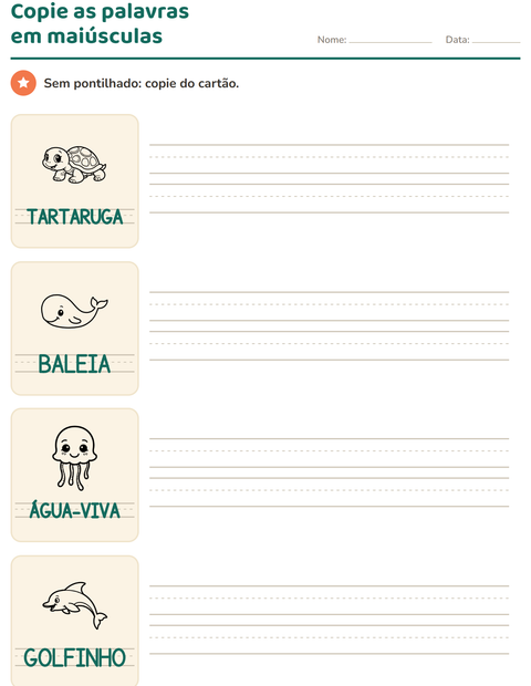Pré-visualização da ficha de Palavras pontilhadas com Vida marinha PB 2 para Educação infantil (pré-escola, 5-7 anos)