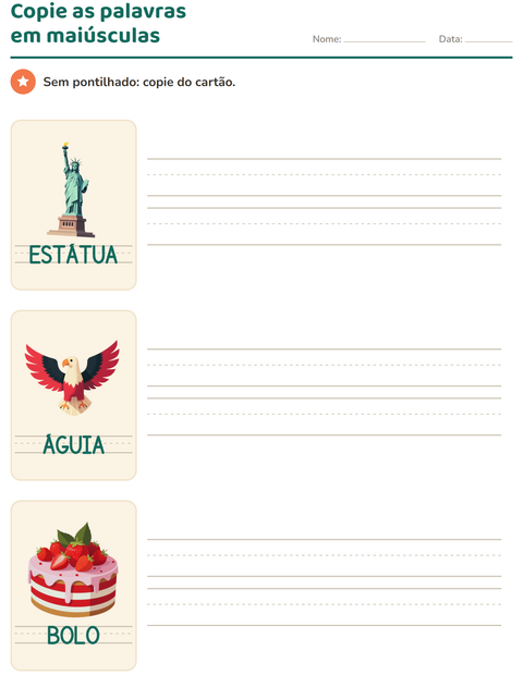 Pré-visualização da ficha de Palavras pontilhadas com 4 de Julho para Educação infantil (pré-escola, 5-7 anos)