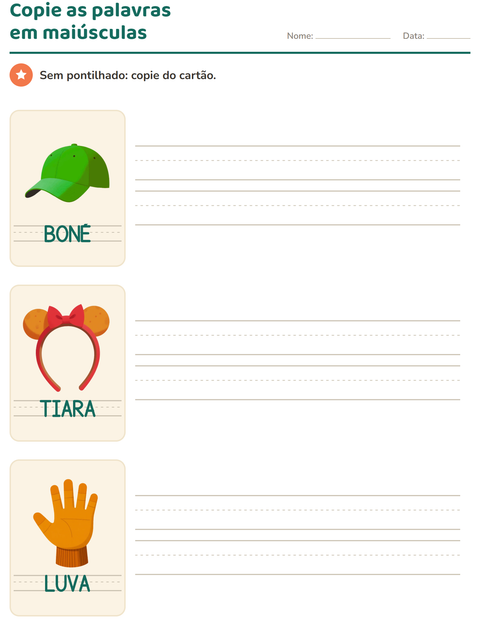 Pré-visualização da ficha de Palavras pontilhadas com Acessórios para Educação infantil (pré-escola, 5-7 anos)