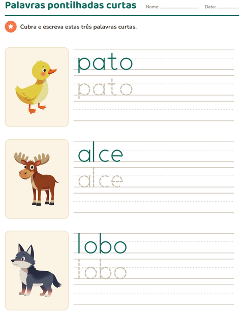 Pré-visualização da ficha de Palavras pontilhadas com Animais para Educação infantil (pré-escola, 5-7 anos)