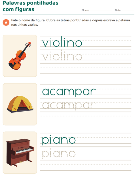 Pré-visualização da ficha de Palavras pontilhadas com Atividades para Educação infantil (pré-escola, 5-7 anos)