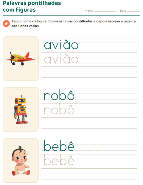 Pré-visualização da ficha de Palavras pontilhadas com Brinquedos para Educação infantil (pré-escola, 5-7 anos)