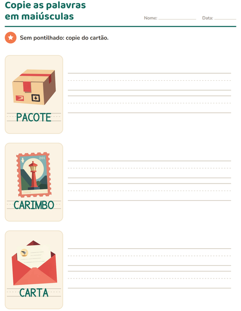 Pré-visualização da ficha de Palavras pontilhadas com Correios para Educação infantil (pré-escola, 5-7 anos)