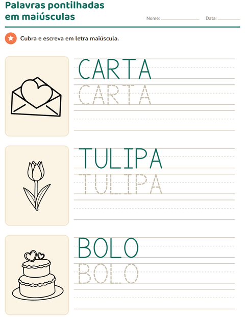 Pré-visualização da ficha de Palavras pontilhadas com Dia dos Namorados PB 2 para Educação infantil (pré-escola, 5-7 anos)