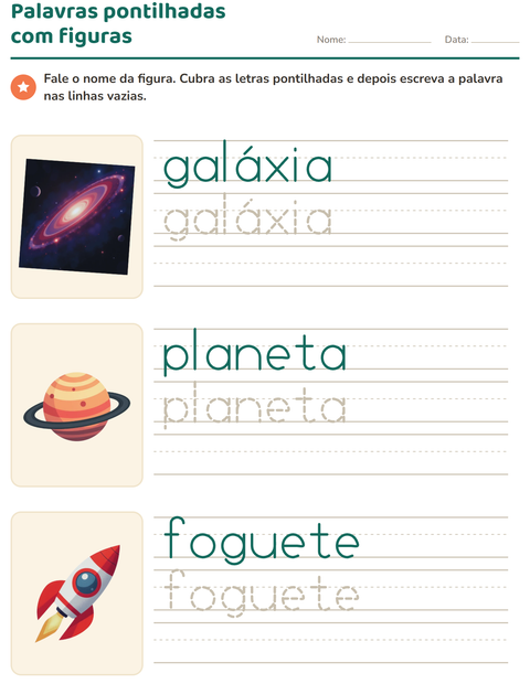 Pré-visualização da ficha de Palavras pontilhadas com Espaço para Educação infantil (pré-escola, 5-7 anos)