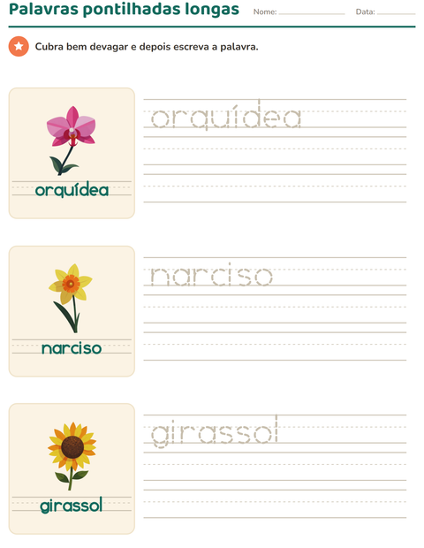 Pré-visualização da ficha de Palavras pontilhadas com Flores para Educação infantil (pré-escola, 5-7 anos)