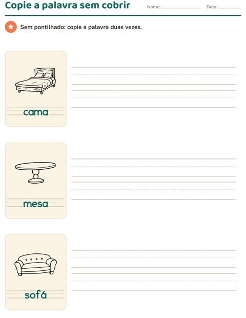 Pré-visualização da ficha de Palavras pontilhadas com Móveis PB para Educação infantil (pré-escola, 5-7 anos)