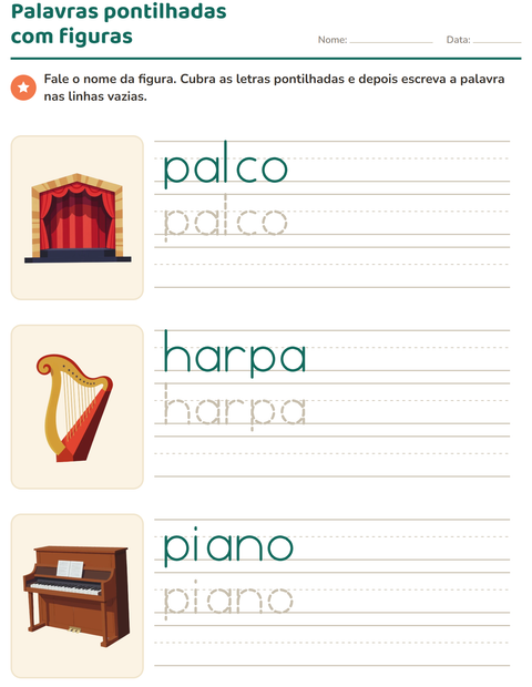 Pré-visualização da ficha de Palavras pontilhadas com Música para Educação infantil (pré-escola, 5-7 anos)