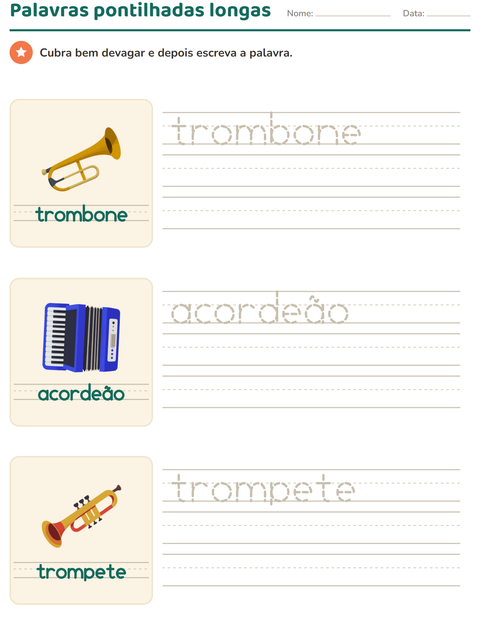 Pré-visualização da ficha de Palavras pontilhadas com Música para Educação infantil (pré-escola, 5-7 anos)
