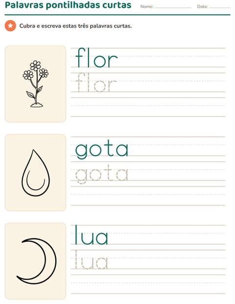 Pré-visualização da ficha de Palavras pontilhadas com Natureza PB para Educação infantil (pré-escola, 5-7 anos)
