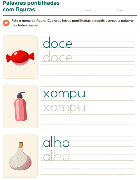 Pré-visualização da ficha de Palavras pontilhadas com No supermercado para Educação infantil (pré-escola, 5-7 anos)