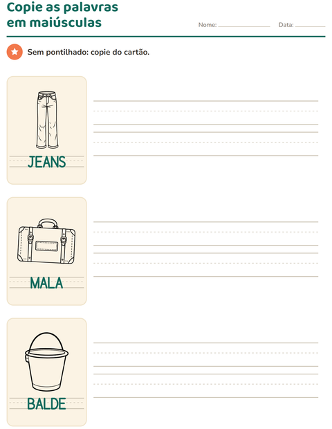 Pré-visualização da ficha de Palavras pontilhadas com Objetos PB para Educação infantil (pré-escola, 5-7 anos)
