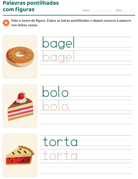 Pré-visualização da ficha de Palavras pontilhadas com Padaria para Educação infantil (pré-escola, 5-7 anos)